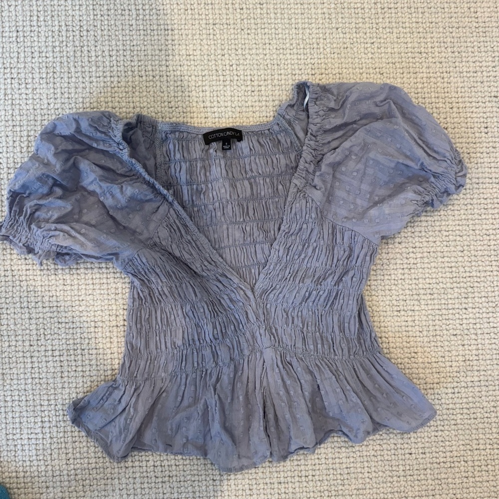 Cotton Candy Light Blue Smocked Blouse